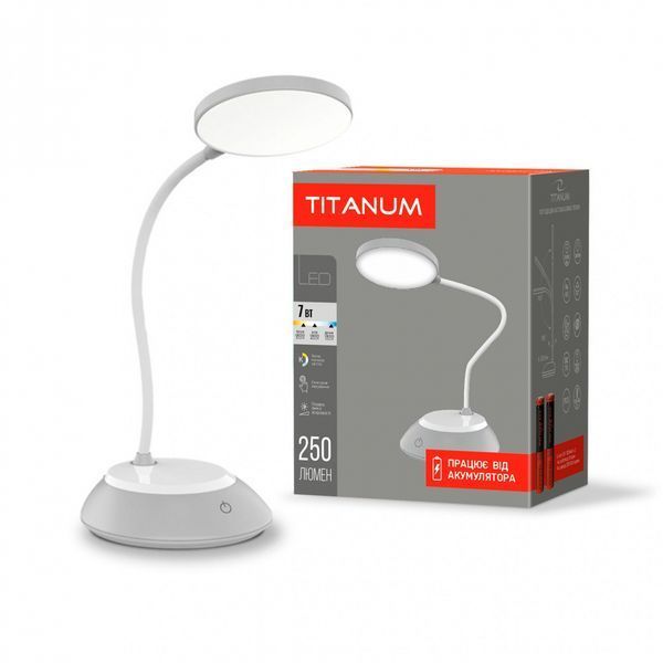 LED лампа настiльна з акумулятором TITANUM TLTF-022G 7W 3000-6500K USB сіра 022G фото LED лампа настiльна з акумулятором TITANUM TLTF-022G 7W 3000-6500K USB сіра 022G фото