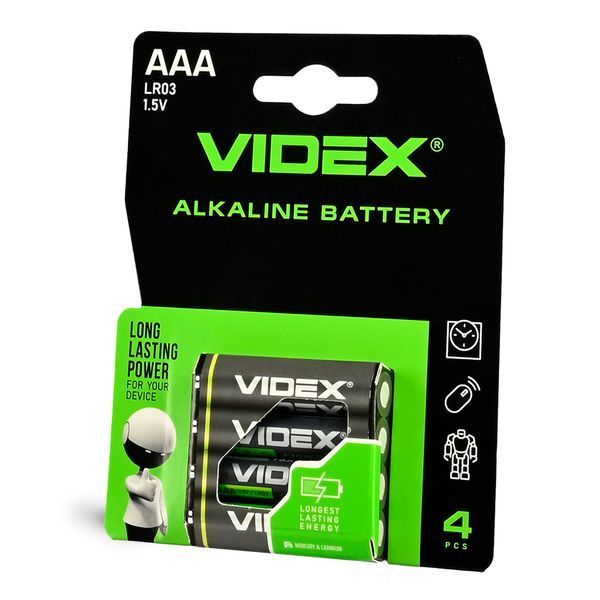 Батарейка лужна Videx LR03/AAA 4шт  LR033 фото