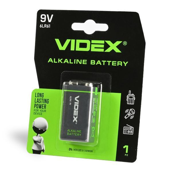 Батарейка щелочная Videx 6LR61/9V (Крона) 1шт BLISTER 6LR61 фото