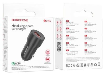 Автомобильное Зарядное Устройство Borofone BZ19A Wisdom 1USB/18W/QC3.0 (Черный) BZ19A фото