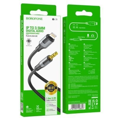 Кабель AUX Borofone BL19 3.5mm(male) - Lightning(male) 1m (Черный) BL19345 фото
