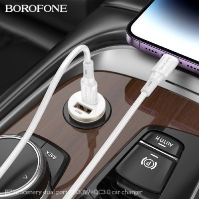 Автомобільний Зарядний Пристрій Borofone BZ22 1USB/18W/QC3.0 + 1Type-C/30W/PD (Бiлий) BZ22 фото