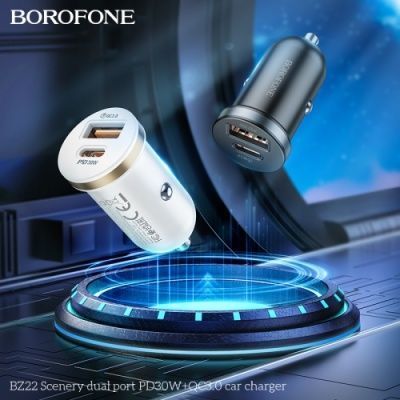 Автомобільний Зарядний Пристрій Borofone BZ22 1USB/18W/QC3.0 + 1Type-C/30W/PD (Бiлий) BZ22 фото