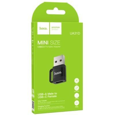 Перехідник Hoco UA31D USB2.0 - Type-C (Чорний) 088668 фото