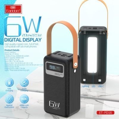 Power Bank Earldom ET-PD16 60000 mAh vs LED Lamp PD20W+QC3.0 22.5W PD16 фото