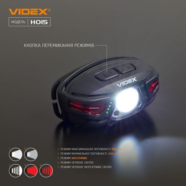 Налобний світлодіодний ліхтарик VIDEX VLF-H015 330Lm 5000K H015 фото
