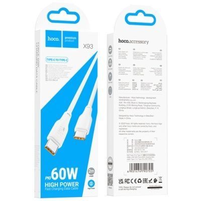 Кабель Hoco X93 Force 60W Type-C - Type-C 2m (Бiлий) X93  фото