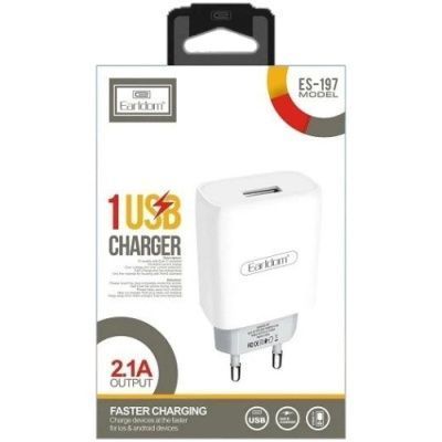 Сетевое зарядное устройство Earldom ES-197C 1USB/2.1A + (USB - Type-C) (Белый) 197C  фото