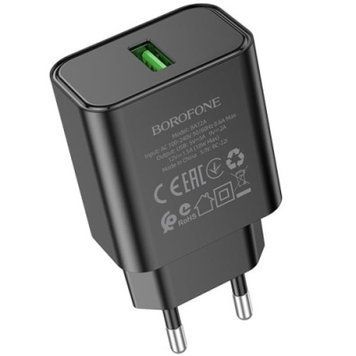 Мережевий Зарядний Пристрій Borofone BA72A Spring 1USB/18W/QC3.0 (Чорний) BA72A фото