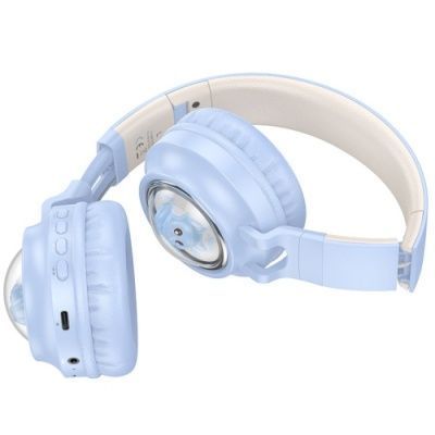 Bluetooth наушники накладные Hoco W50 Cute Cat (Синий) 088351 фото