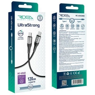 Кабель Ridea RC-US42 UltraStrong Type-C to Type-C 60W 1.2m (Чорний) US42 фото