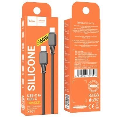 Кабель Hoco X101 Silicone (PD) Type-C - Type-C 60W/1m (Чорний) X101 фото