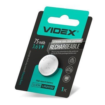 Акумулятор літієвий Videx LIR2032 1шт BLISTER CARD LIR2032 фото